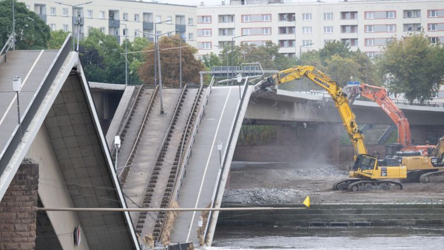 Eingestürzte Brücke: Abbrucharbeiten an Dresdner Carolabrücke wiederaufgenommen